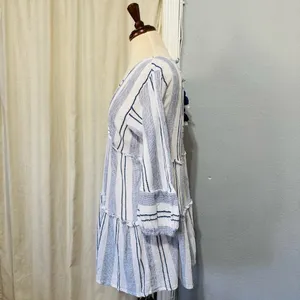 Blue Island‎ Women Boho Swim Cover Up Blue/White/Stripe Long Bell Sleeve Sz S thumbnail 4