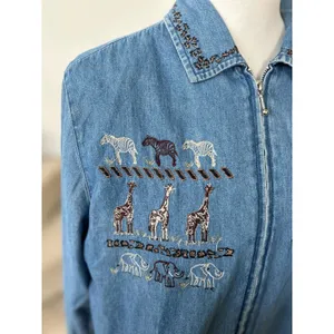 Vintage Embroidered Denim Safari Animal Jacket Leopard Vest Insert thumbnail 4