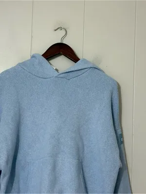 Alo Yoga Scholar Hooded Sweater Blue XS Oversized Ribbed Knit Hoodie thumbnail 3