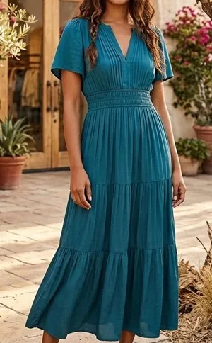 Anthropologie The Somerset Silky Satin Tiered Midi Dress in Size XS thumbnail 1