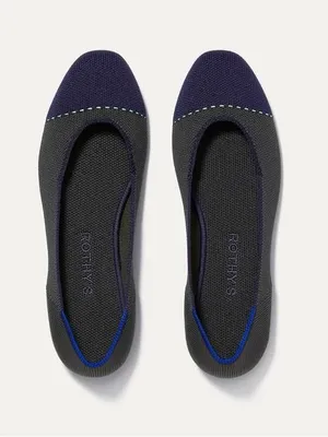 Rothy's The Square Highland Knit Cap Toe‎ Ballet Flats Size 7.5 Navy Blue Green thumbnail 1