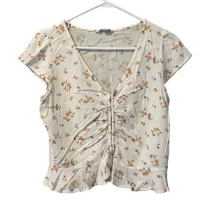 American Eagle Shirt Womens Medium White Short Sleeve V Neck Hook & Eye‎ Closure thumbnail 1