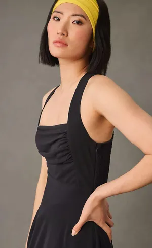 NWT Ruched Square-Neck Black Mini Dress. Size Large thumbnail 7