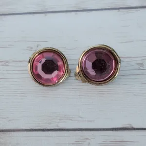 Vintage Clip On Earrings Pink & Gold Tone - Condition Issues thumbnail 2
