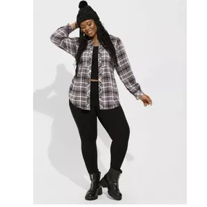 Torrid Soft Flannel Tie Back Button Up Tunic‎ Purple Plaid Size 1X thumbnail 2