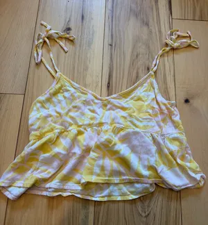 Billabong Yellow Palm Print Hey There Tie Strap Cami Top Crop Small thumbnail 1