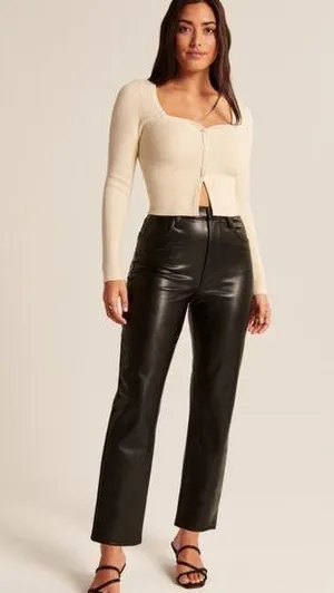 Abercrombie & Fitch Curve Love Vegan Leather Ankle Straight Pant Ultra High Rise thumbnail 1