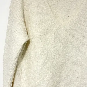 FREE PEOPLE Ivory Lofty Boucle Slouchy Vneck Pullover Alpaca Blend Sweater Small thumbnail 3