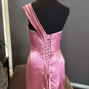 Women’s Pink One Shoulder Satin Dress Mermaid Fit Leg Slit Corset Size 8 *READ thumbnail 6
