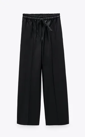 Zara Black High Waisted Waxed Effect Wide Leg Pant thumbnail 8