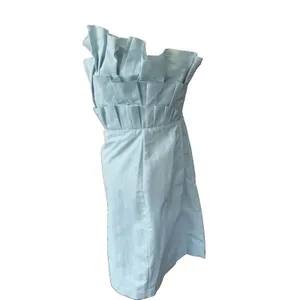 DO + BE Strapless Pleated Ruffle Mini Dress Light Blue Size Large Party Bodycon thumbnail 6