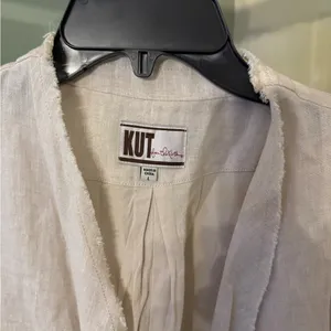 Kut from the Kloth Cream Boho 100% Linen Raw Edge Jacket Size Large thumbnail 2