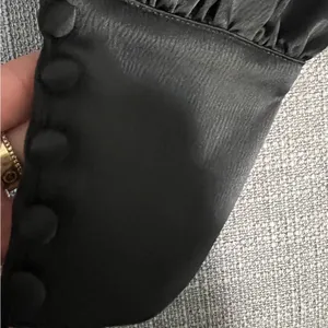 New black satin tie front top thumbnail 6