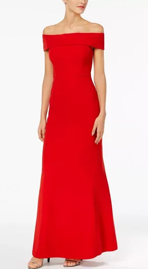 Calvin Klein Foldover Off-The-Shoulder Gown thumbnail 1