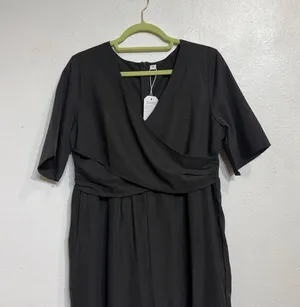Made With Love Black Short Sleeve Faux Wrap Jumpsuit Sz M NWT thumbnail 3