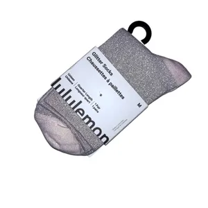 Lululemon Glitter Socks Quarter Length Blissful Pink with Silver Medium thumbnail 8