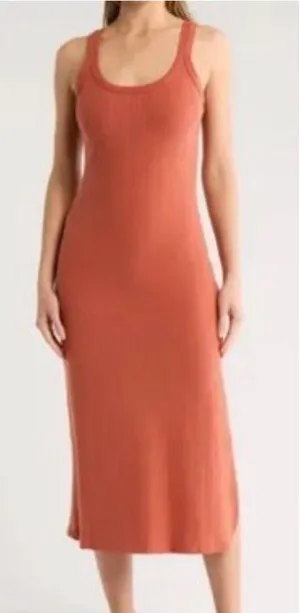 Vitamin A West Organic Rib Tank‎ Maxi Dress Side Slit Rust Brown Size Medium thumbnail 1