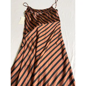 A New Day Women S Brown Striped Satin Slip Midi Dress Adjustable Straps NWT thumbnail 9
