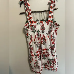 Anthropologie Ro's Garden Aspen Folkloric Floral Cotton Minidress in Red Olympia thumbnail 3