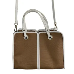Kate Spade Sam Canvas Satchel Blazer Brown White Leather Trim Shoulder Bag Purse thumbnail 2