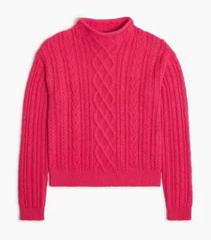 J. Crew Mockneck Cable Knit Cotton Pullover Sweater Pink Medium thumbnail 1