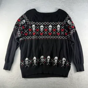 Torrid Plus 2 2X Sweater Skulls Heart Scoop Neck Whimsigoth Grunge Punk Emo Knit thumbnail 11