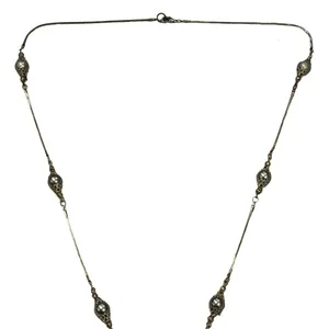 Silver-Tone Tassel Necklace with Faux Pearl Station Beads and Rhinestone Accents thumbnail 5