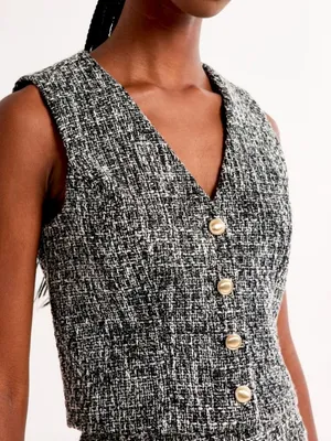 Abercrombie & Fitch Tweed Textured Button Front Vest thumbnail 1