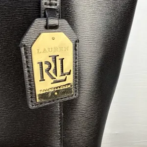 Ralph Lauren Newbury Modern Pocket Tote Shoulder Bag‎ Black Textured Leather thumbnail 4