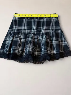 ROMWE Black Plaid Ruffle Mini Skirt with Lace Trim thumbnail 5