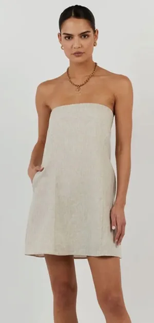 DISSH Daphne Linen Strapless Mini Dress with Pockets Size 6 Natural Oatmeal thumbnail 1