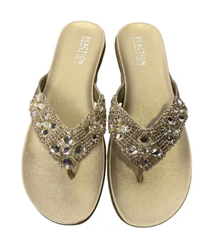 Kenneth Cole Reaction Glam-athon Beaded‎ Thong Sandals Gold Size 6.5 New thumbnail 1