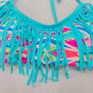 Urban Sea Blue Fringe Padded Halter Tie Boho Bikini Bralette Swim Top‎ S Small thumbnail 4