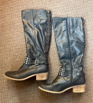 Women's Black Studded Buckle Boots Size 10M zipper Motorcycle Biker Penelope thumbnail 1