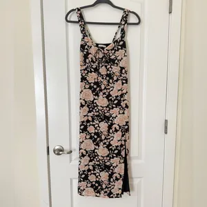 Abercrombie & Fitch Black Pink Floral Tie Front Midi Dress Size S Adjustable thumbnail 3