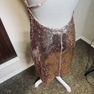 Hot Miami Styles Mini Rose Gold Sequined Dress Bodycon Party Glam Club sz L thumbnail 5