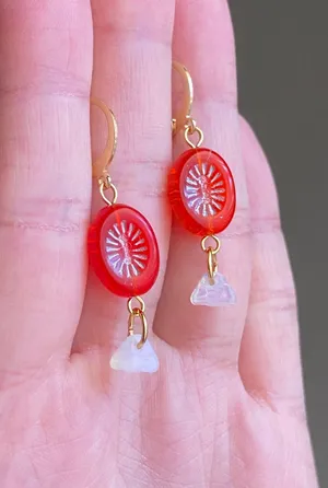Handmade retro vintage cute whimsical style quality Czech glass beads unique dangle earrings❤️ thumbnail 6