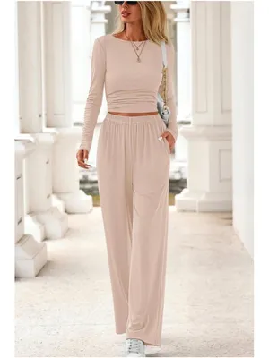 PRETTYGARDEN NEW 2 Pc Lounge Set Casual Long Sleeve Shirt Wide Leg Pants Tracksuit XL thumbnail 5