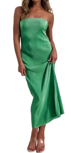 Strapless Pleated Maxi Dress Green thumbnail 1