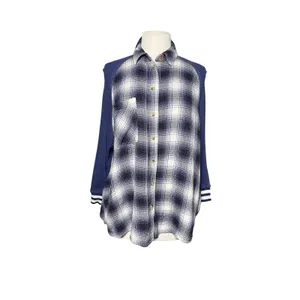 UO BDG Women’s Keanu Blue Plaid Varsity Mixed Media Button Up Flannel thumbnail 4