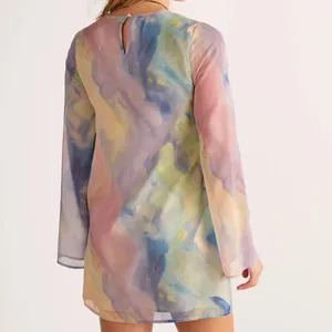 Nasty Gal Chiffon Marble Print Flared Sleeve Tunic Mini Dress thumbnail 3