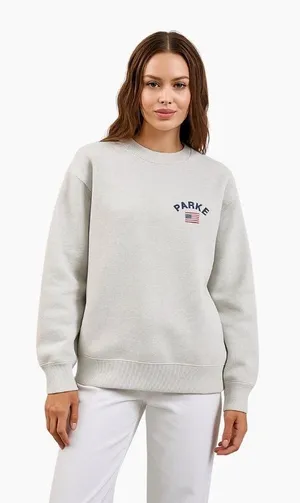 Parke Flag Graphic Mockneck Sweatshirt Varsity Pullover Heather Grey L/XL thumbnail 1
