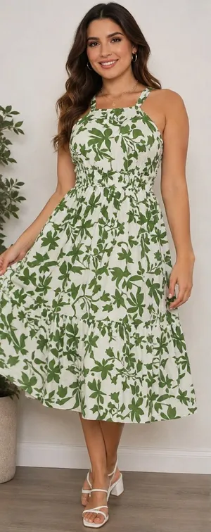 Green Leaf Halter Midi Dress - Women thumbnail 1