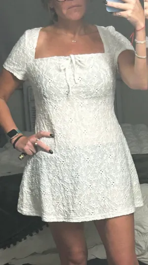 White Eyelet Lace Dress Cottagecore Graduation Summer thumbnail 1