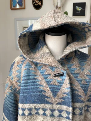 Vintage Braetan Southwestern Navajo Blanket Print Wool Blend Hooded Duffle Coat thumbnail 3