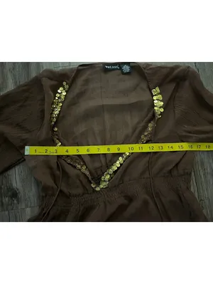Y2K Wet Seal Brown Long Sleeve 100% Silk Sequin Blouse Top M thumbnail 7