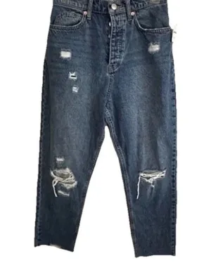 We The Free CRVY Blue High Rise Button Fly Denim Distressed Georgine Jeans 31 thumbnail 1