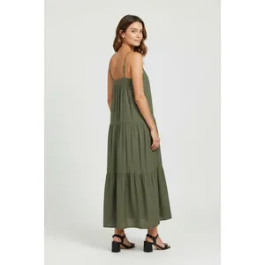 Time And Tru Womens Maxi Tiered Dress Size XS Green Sea Turtle Pockets Pullover thumbnail 8