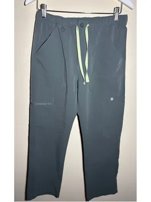 FIGS Scrub Set Size Top XS Grey with Light Green Drawstring BOTTOM Sz small thumbnail 5