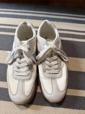 Women's White Sneakers with Light Gray Accent - Comfort Lace-Up Runners thumbnail 2